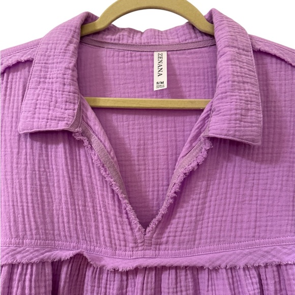 ZENANA Collared V-Neck Babydoll Top in a Lavender color. SIZE S/M  EUC - Picture 3 of 5